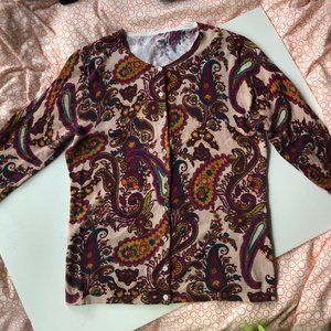 3/4-sleeve Scoop Neck Paisley Cardigan